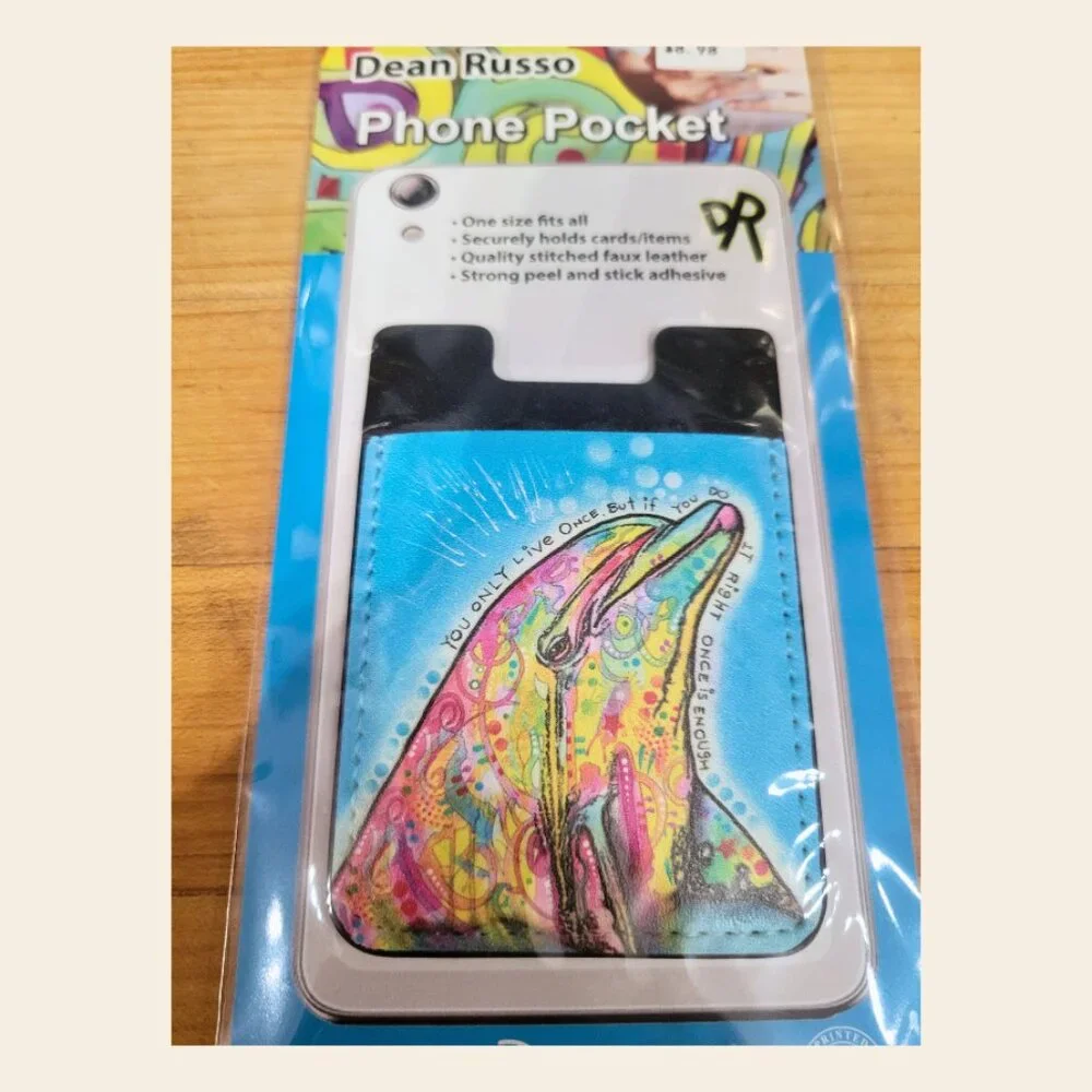 Enjoy It LLC - Dolphin Phone Pocket by Dean Russo – Stick-On Card Holder – New